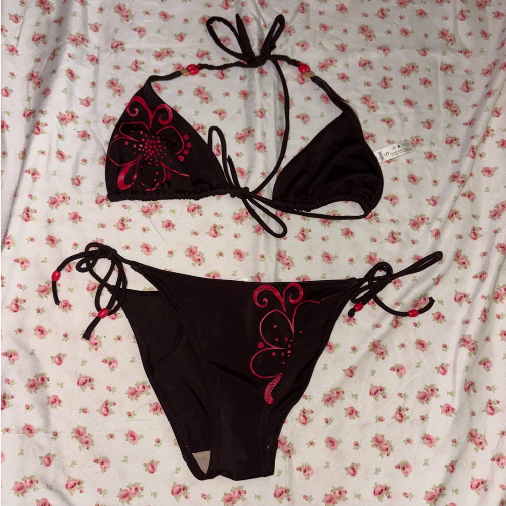 Hema Brown and Red Floral Bikini